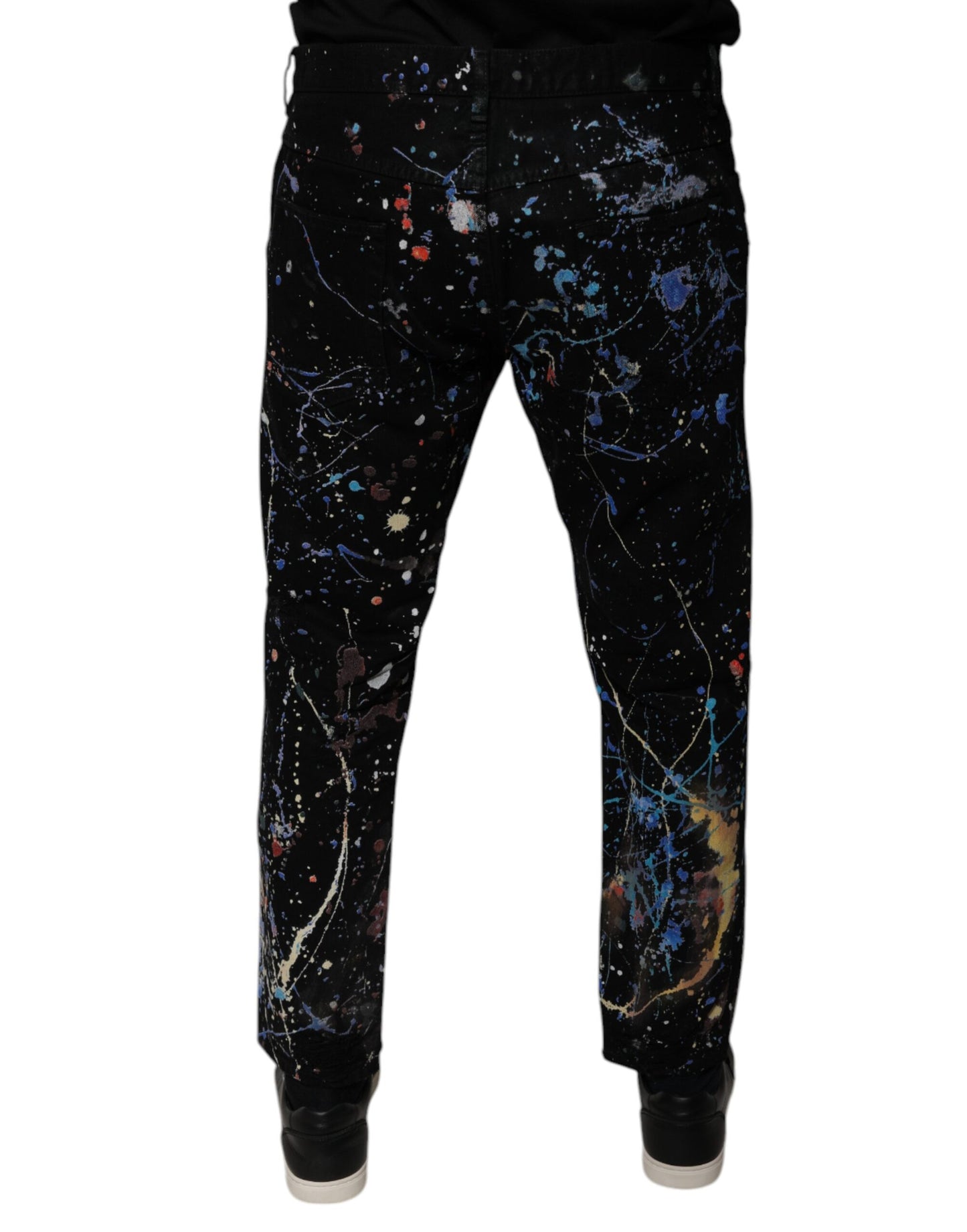 Dolce &amp; Gabbana Black Color Splash Cotton Skinny Denim Jeans