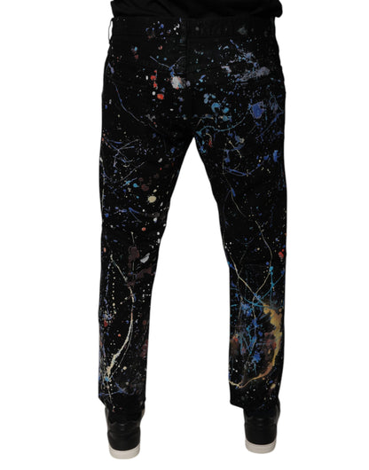 Dolce &amp; Gabbana Black Color Splash Cotton Skinny Denim Jeans