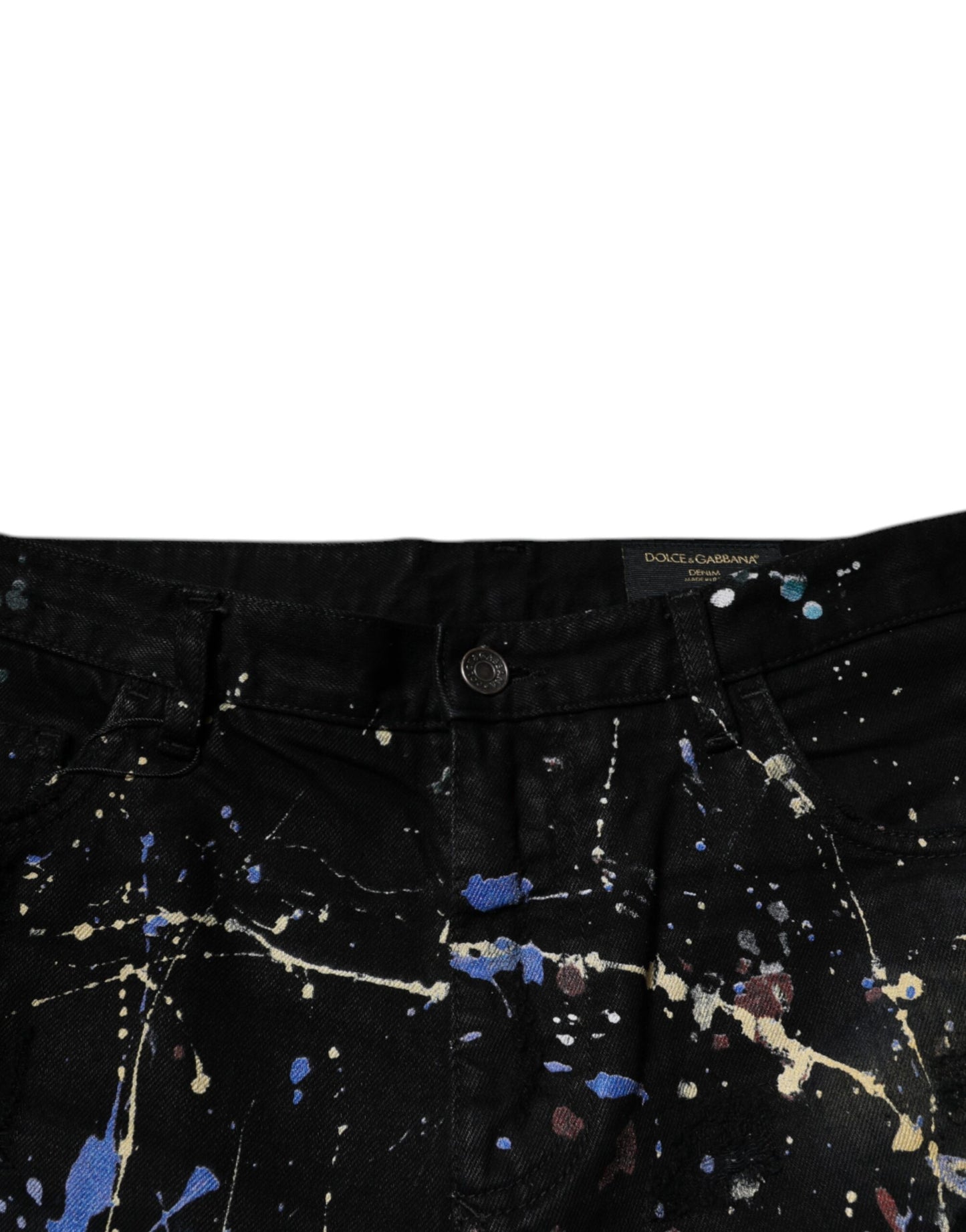 Dolce &amp; Gabbana Black Color Splash Cotton Skinny Denim Jeans
