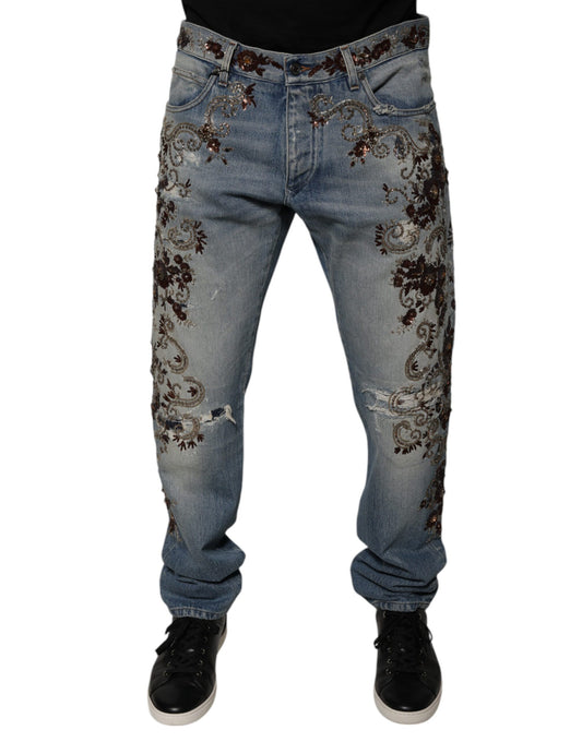 Dolce &amp; Gabbana Light Blue Embroidered Skinny Denim Jeans