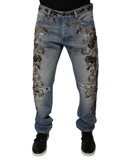 Dolce &amp; Gabbana Light Blue Embroidered Skinny Denim Jeans