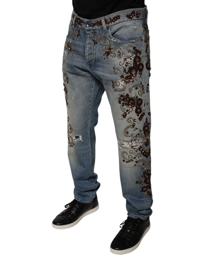Dolce &amp; Gabbana Light Blue Embroidered Skinny Denim Jeans