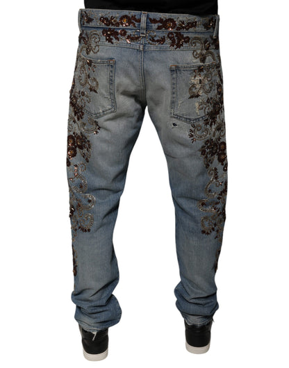 Dolce &amp; Gabbana Light Blue Embroidered Skinny Denim Jeans