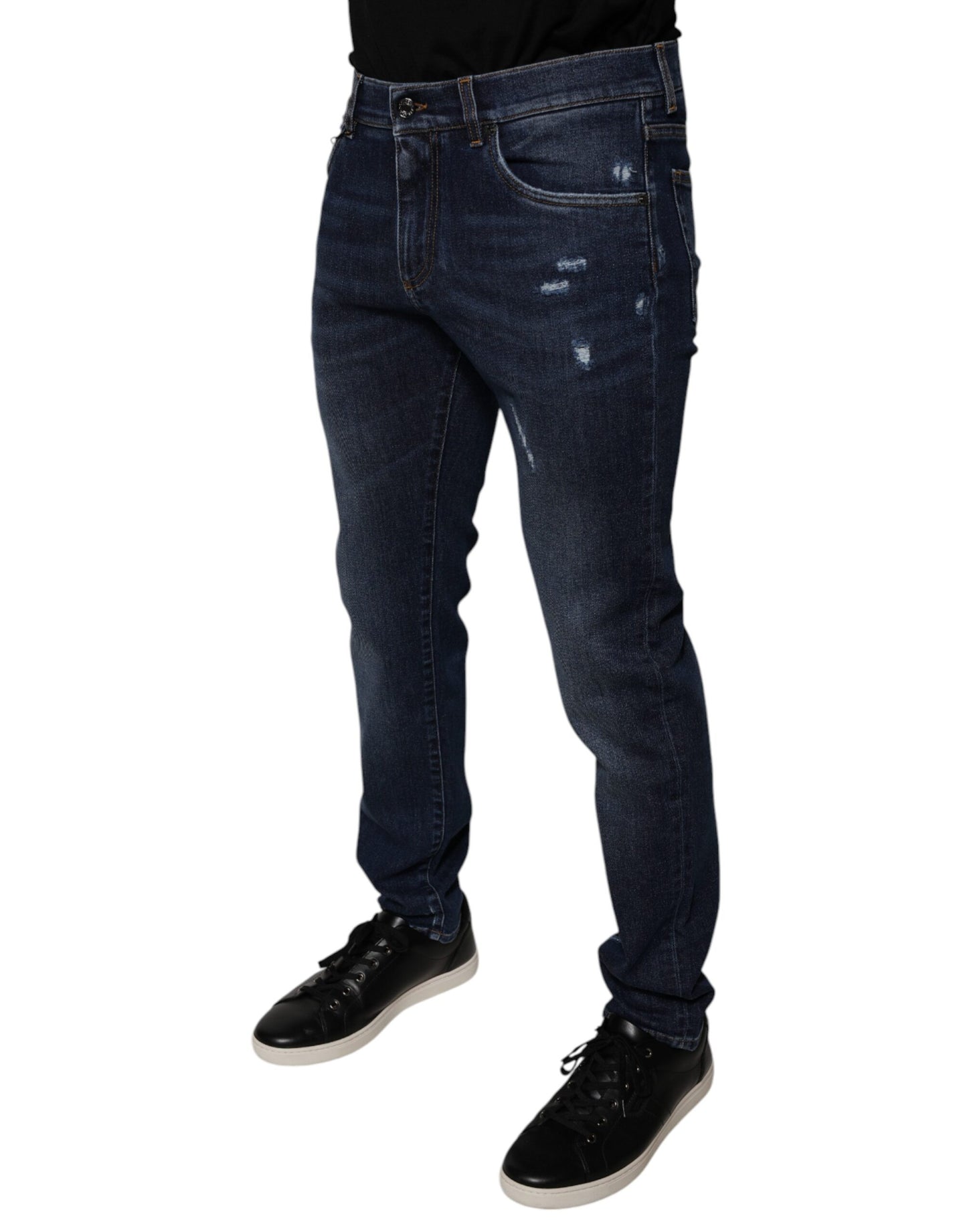 Dolce &amp; Gabbana Dark Blue Cotton Logo Skinny Denim Jeans
