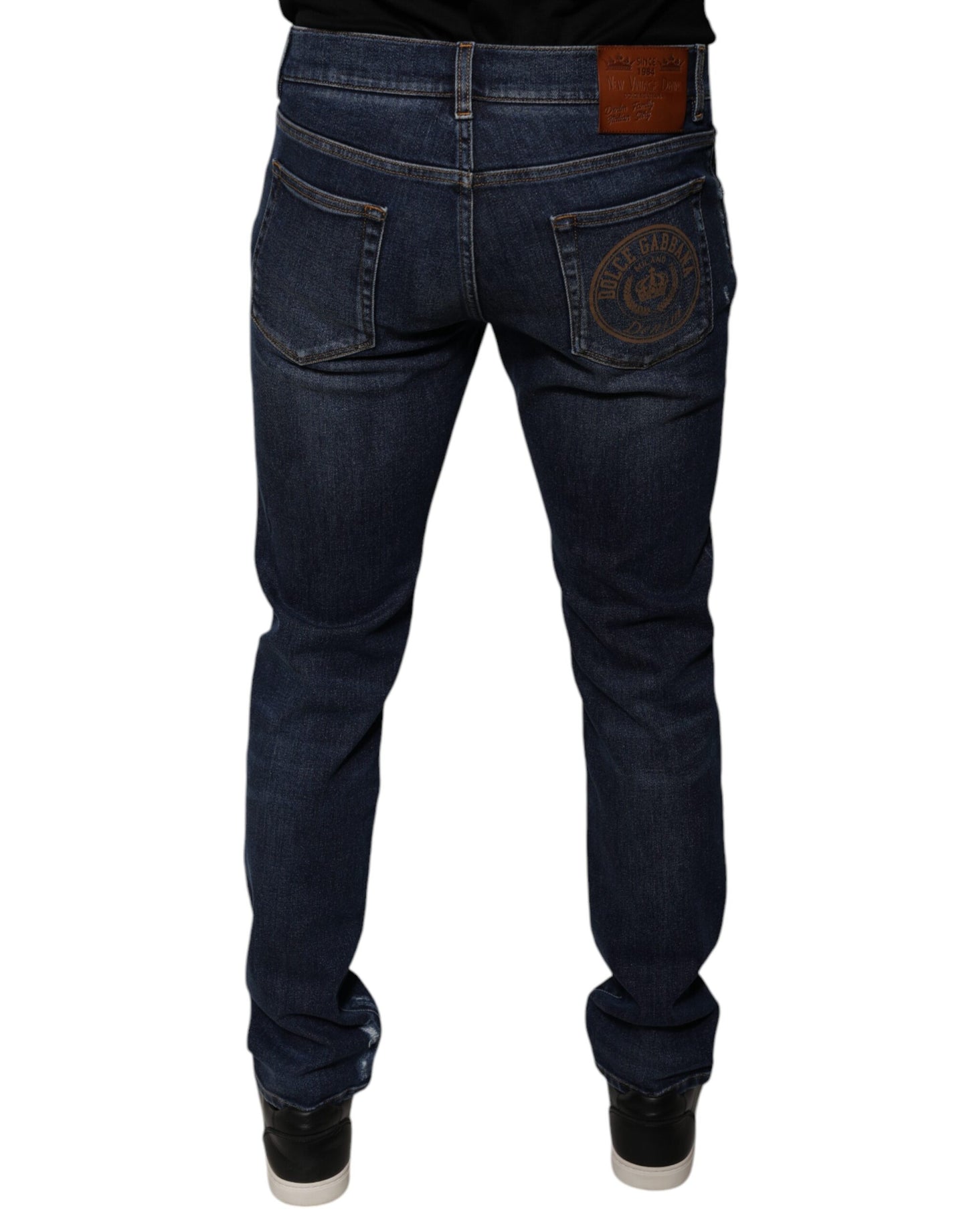 Dolce &amp; Gabbana Dark Blue Cotton Logo Skinny Denim Jeans