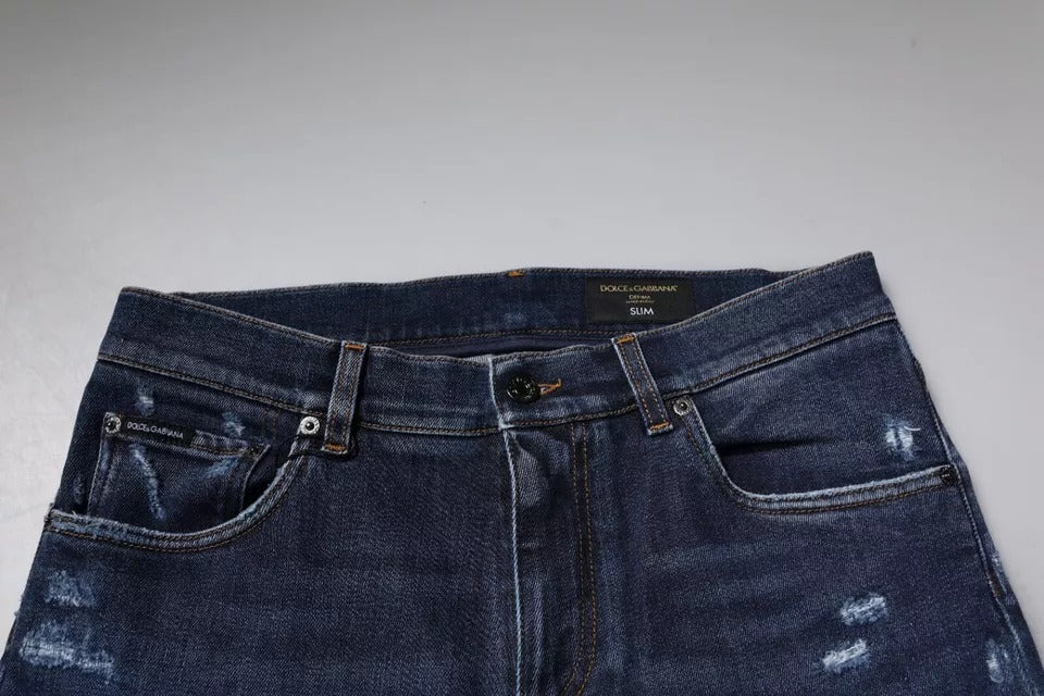 Dolce &amp; Gabbana Dark Blue Cotton Logo Skinny Denim Jeans