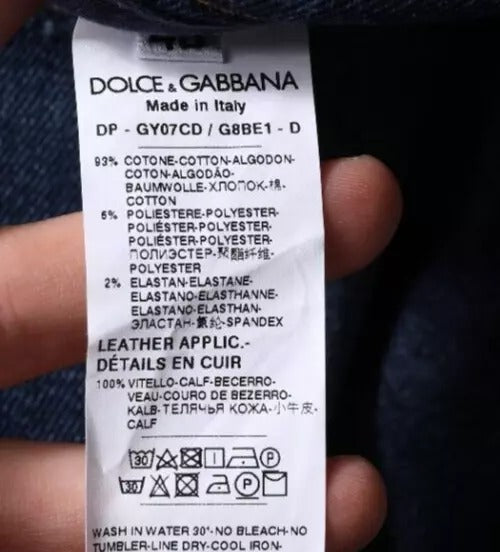 Dolce &amp; Gabbana Dark Blue Cotton Logo Skinny Denim Jeans
