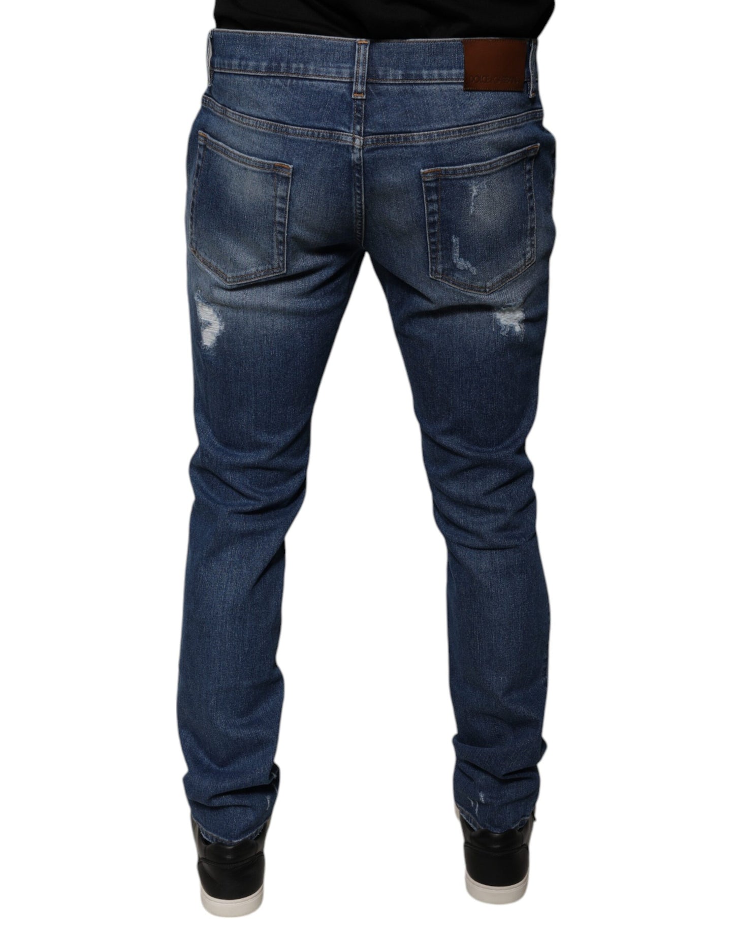 Dolce &amp; Gabbana Blue Cotton Tattered Skinny Denim Jeans