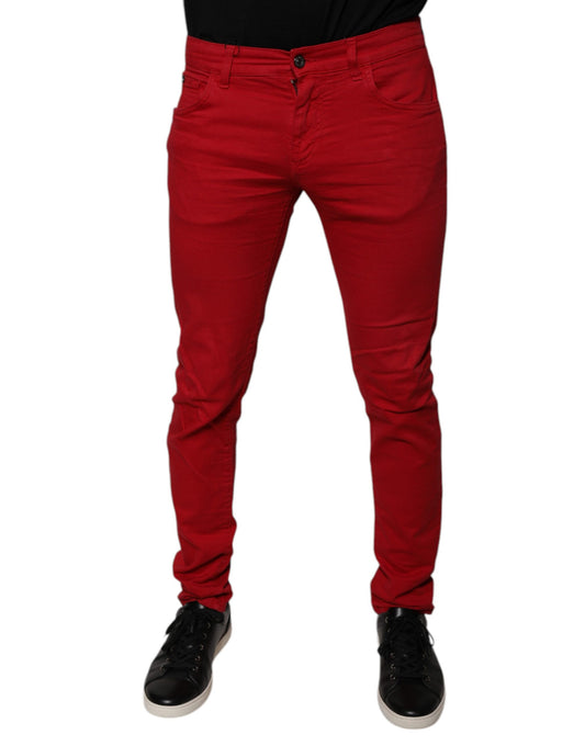 Dolce &amp; Gabbana Red Crown Logo Cotton Skinny Denim Jeans