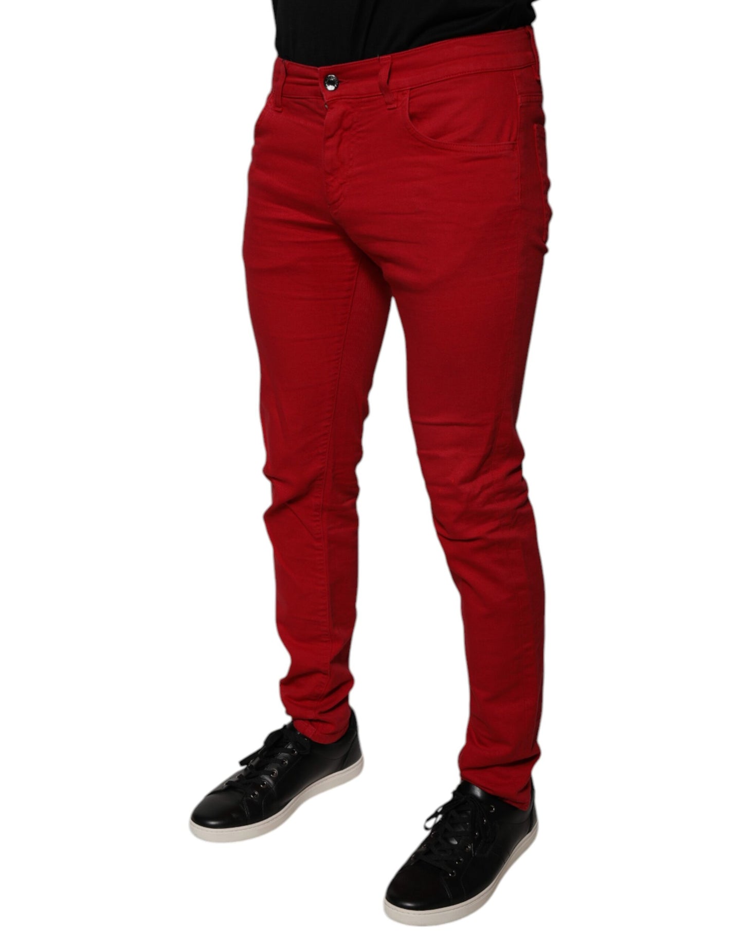 Dolce &amp; Gabbana Red Crown Logo Cotton Skinny Denim Jeans