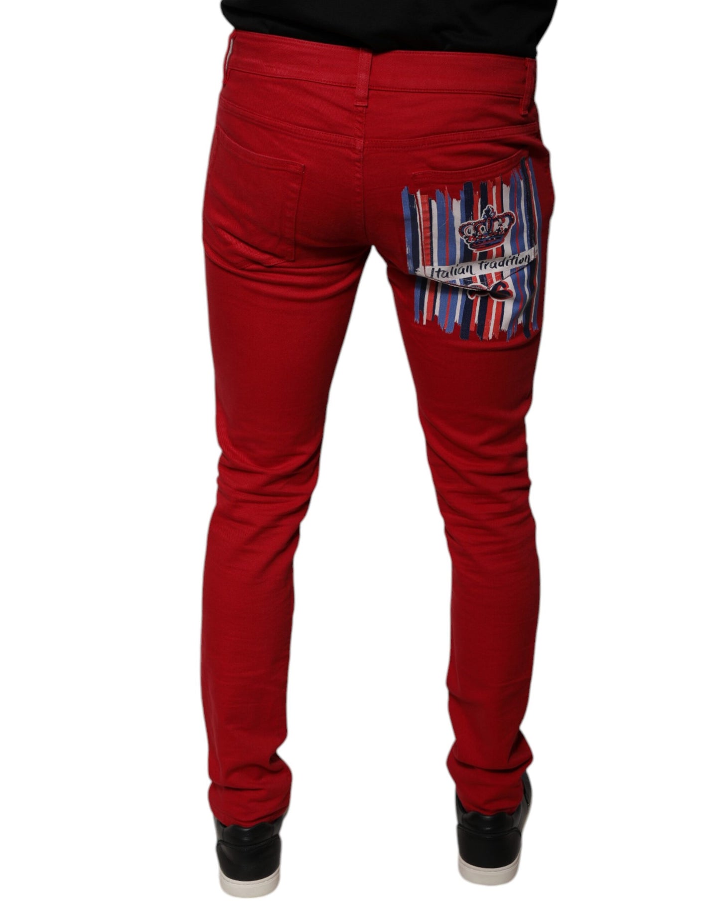 Dolce &amp; Gabbana Red Crown Logo Cotton Skinny Denim Jeans