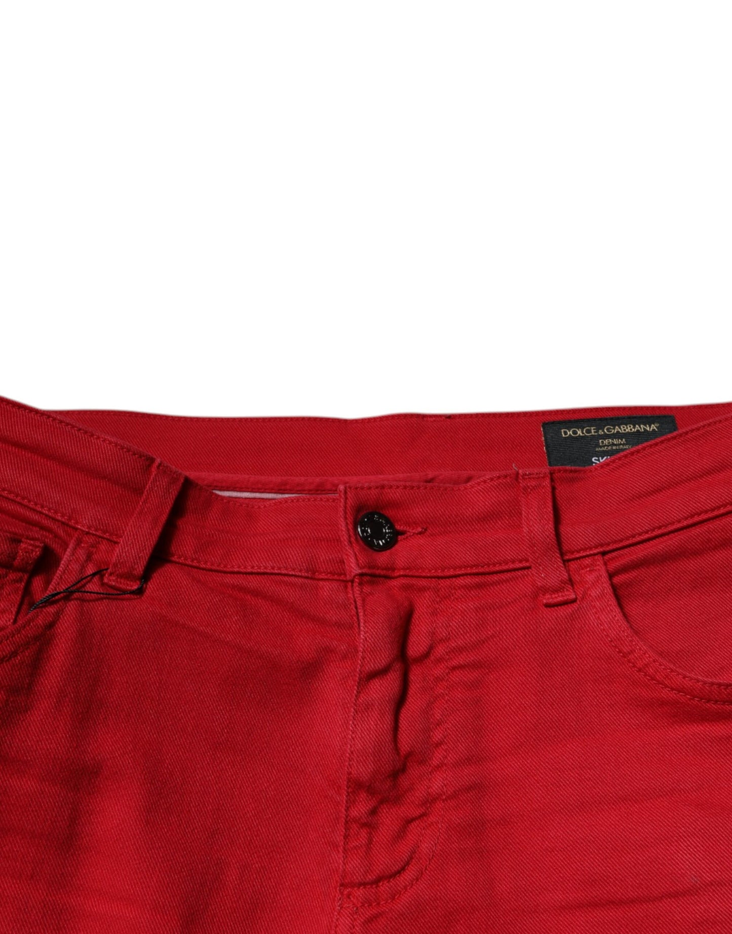 Dolce &amp; Gabbana Red Crown Logo Cotton Skinny Denim Jeans