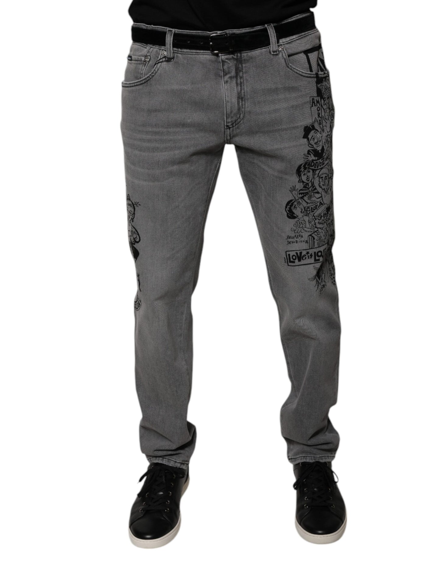 Dolce &amp; Gabbana Gray Graphic Print Cotton Skinny Denim Jeans