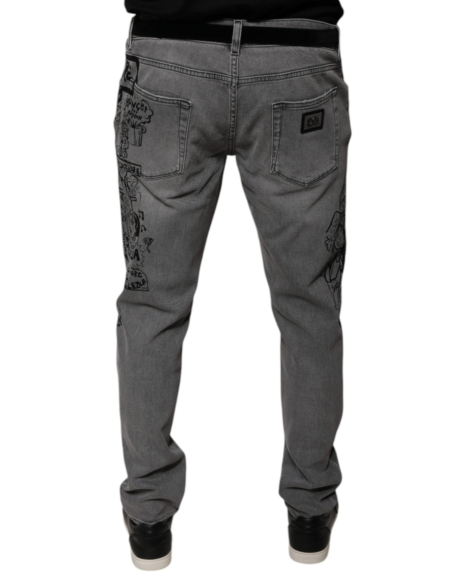 Dolce &amp; Gabbana Gray Graphic Print Cotton Skinny Denim Jeans