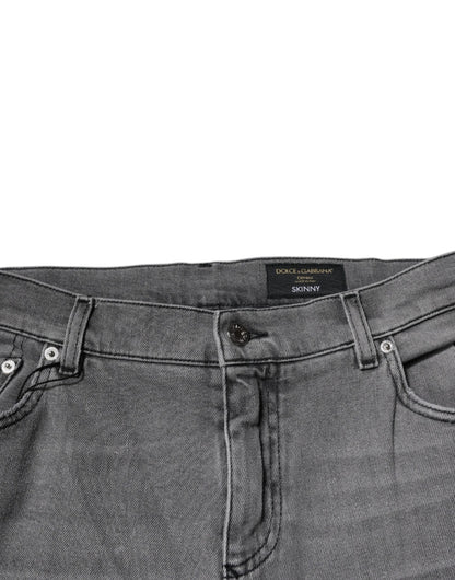 Dolce &amp; Gabbana Gray Graphic Print Cotton Skinny Denim Jeans