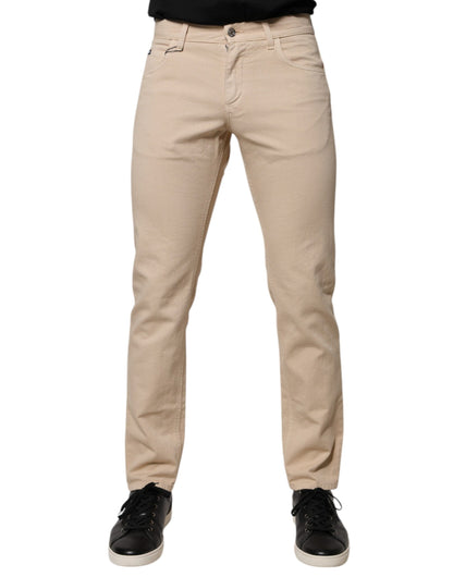 Dolce &amp; Gabbana Beige Cotton Stretch Regular Men Denim Jeans