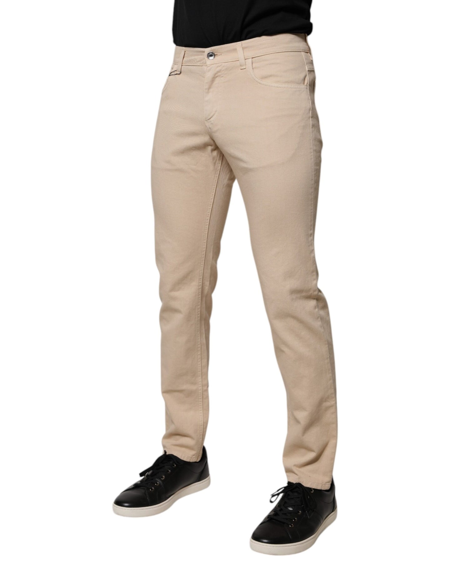 Dolce &amp; Gabbana Beige Cotton Stretch Regular Men Denim Jeans