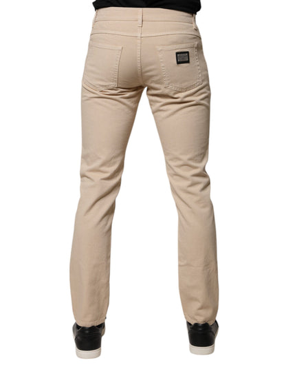 Dolce &amp; Gabbana Beige Cotton Stretch Regular Men Denim Jeans