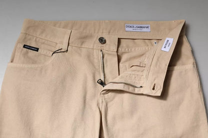 Dolce &amp; Gabbana Beige Cotton Stretch Regular Men Denim Jeans