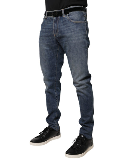Dolce &amp; Gabbana Blue Logo Plaque Cotton Skinny Denim Jeans