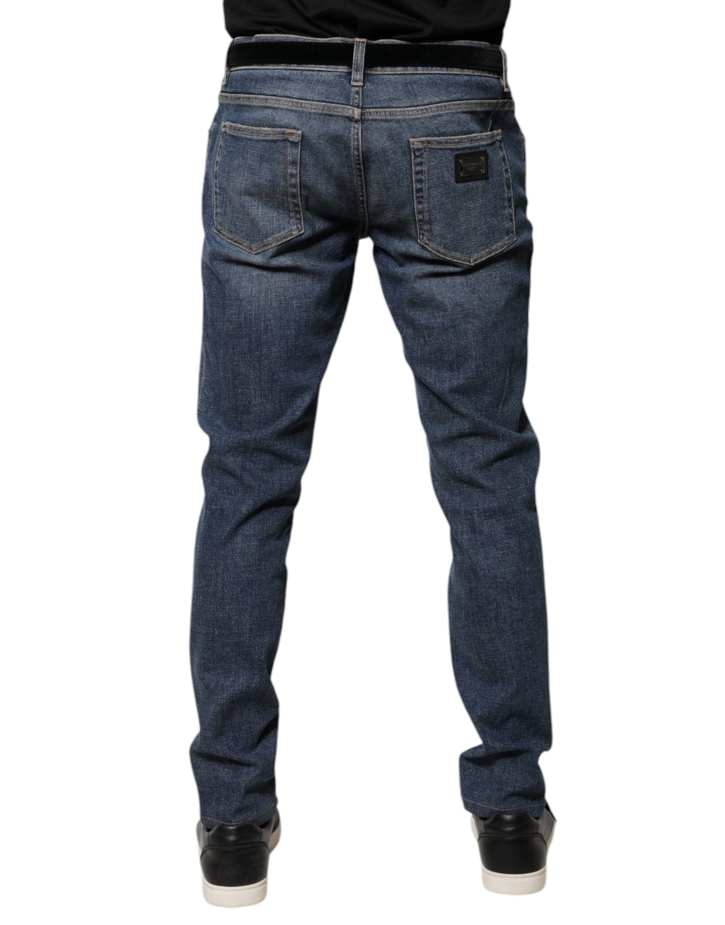Dolce &amp; Gabbana Blue Logo Plaque Cotton Skinny Denim Jeans