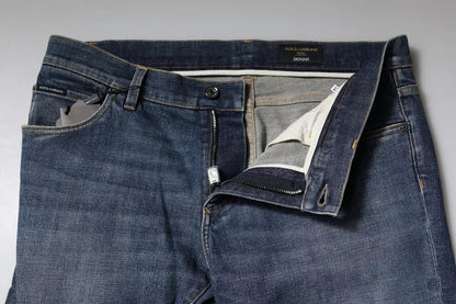 Dolce &amp; Gabbana Blue Logo Plaque Cotton Skinny Denim Jeans