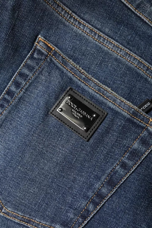 Dolce &amp; Gabbana Blue Logo Plaque Cotton Skinny Denim Jeans
