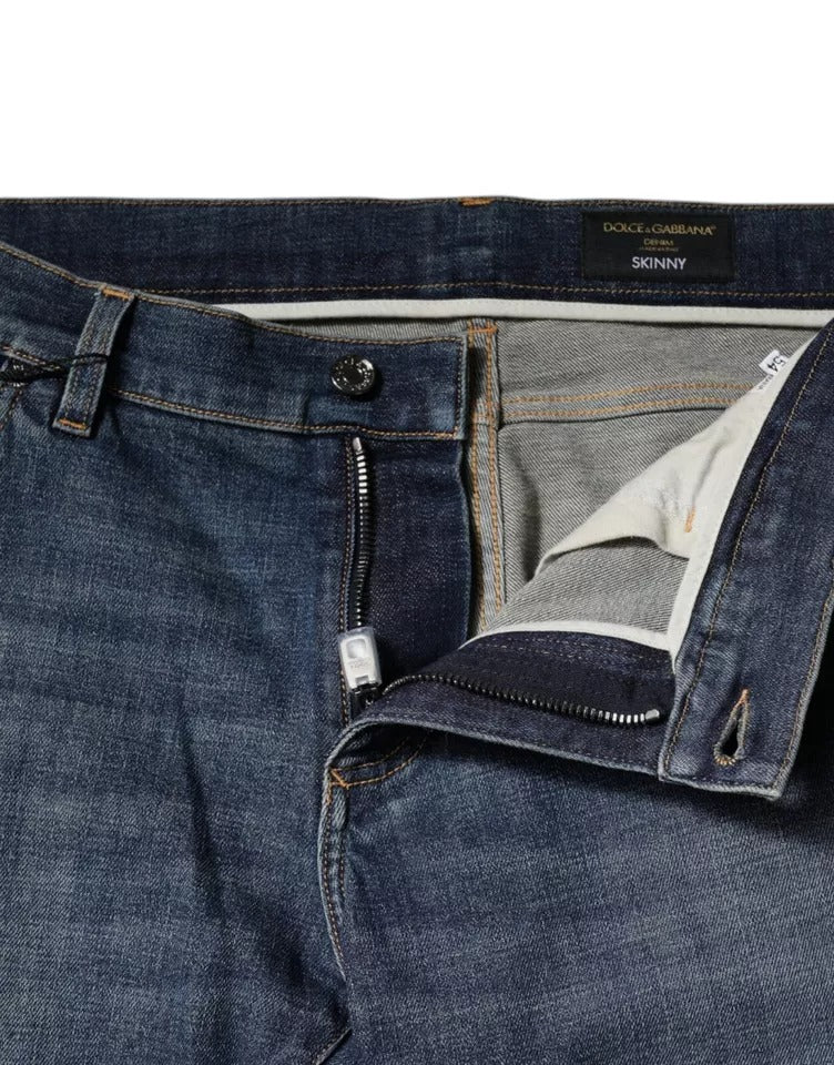 Dolce &amp; Gabbana Blue Logo Plaque Cotton Skinny Denim Jeans