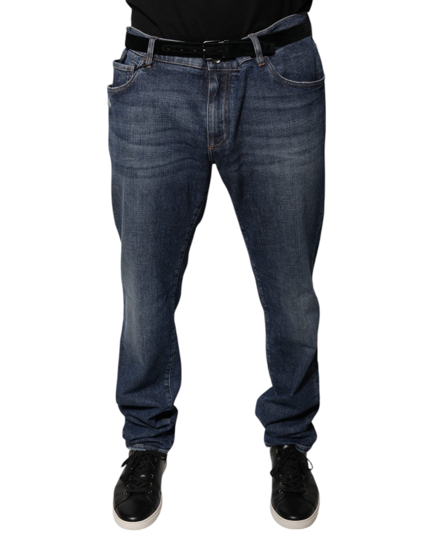 Dolce &amp; Gabbana Dark Blue Cotton Logo Skinny Denim Jeans
