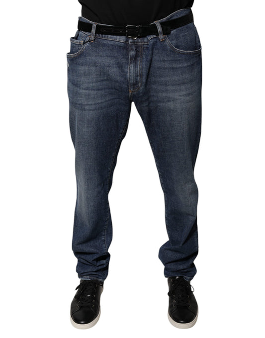 Dolce &amp; Gabbana Dark Blue Cotton Logo Skinny Denim Jeans