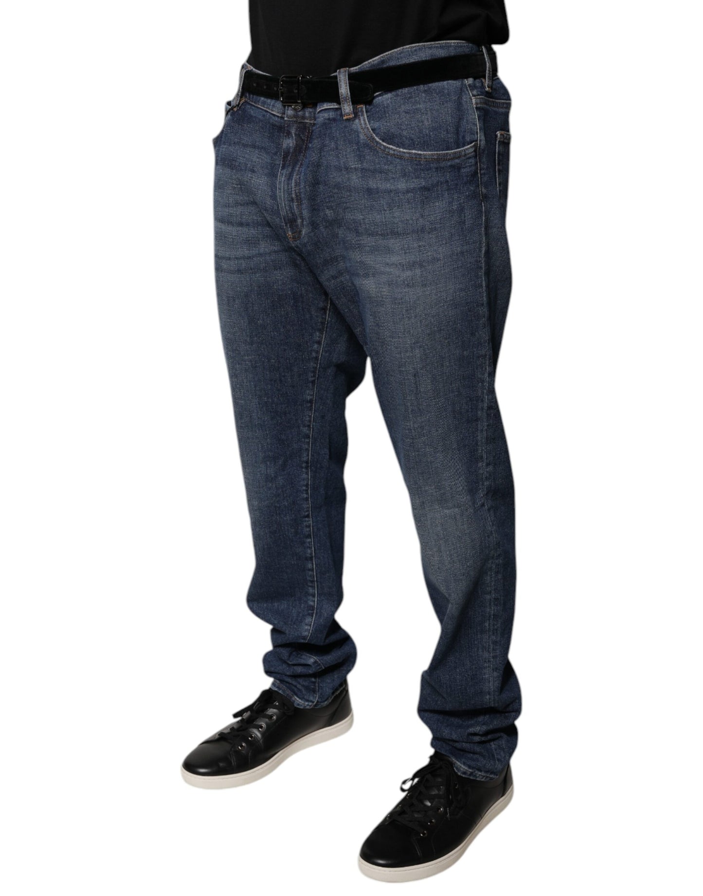 Dolce &amp; Gabbana Dark Blue Cotton Logo Skinny Denim Jeans