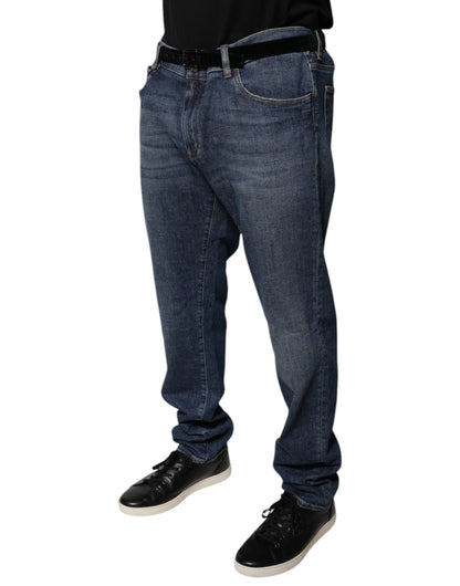 Dolce &amp; Gabbana Dark Blue Cotton Logo Skinny Denim Jeans
