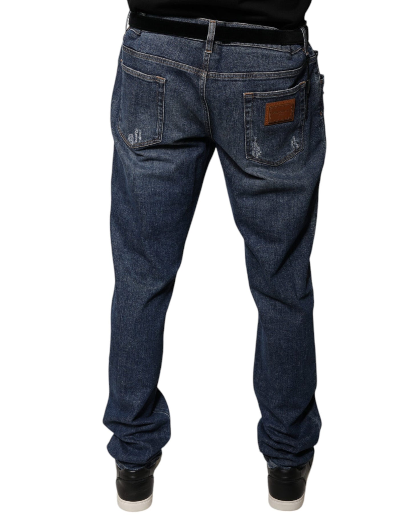 Dolce &amp; Gabbana Dark Blue Cotton Logo Skinny Denim Jeans