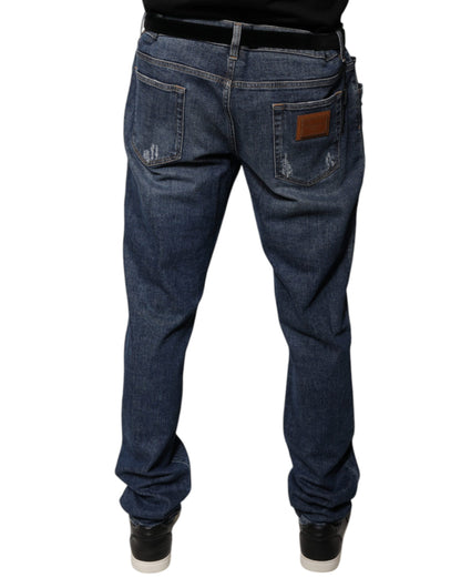 Dolce &amp; Gabbana Dark Blue Cotton Logo Skinny Denim Jeans