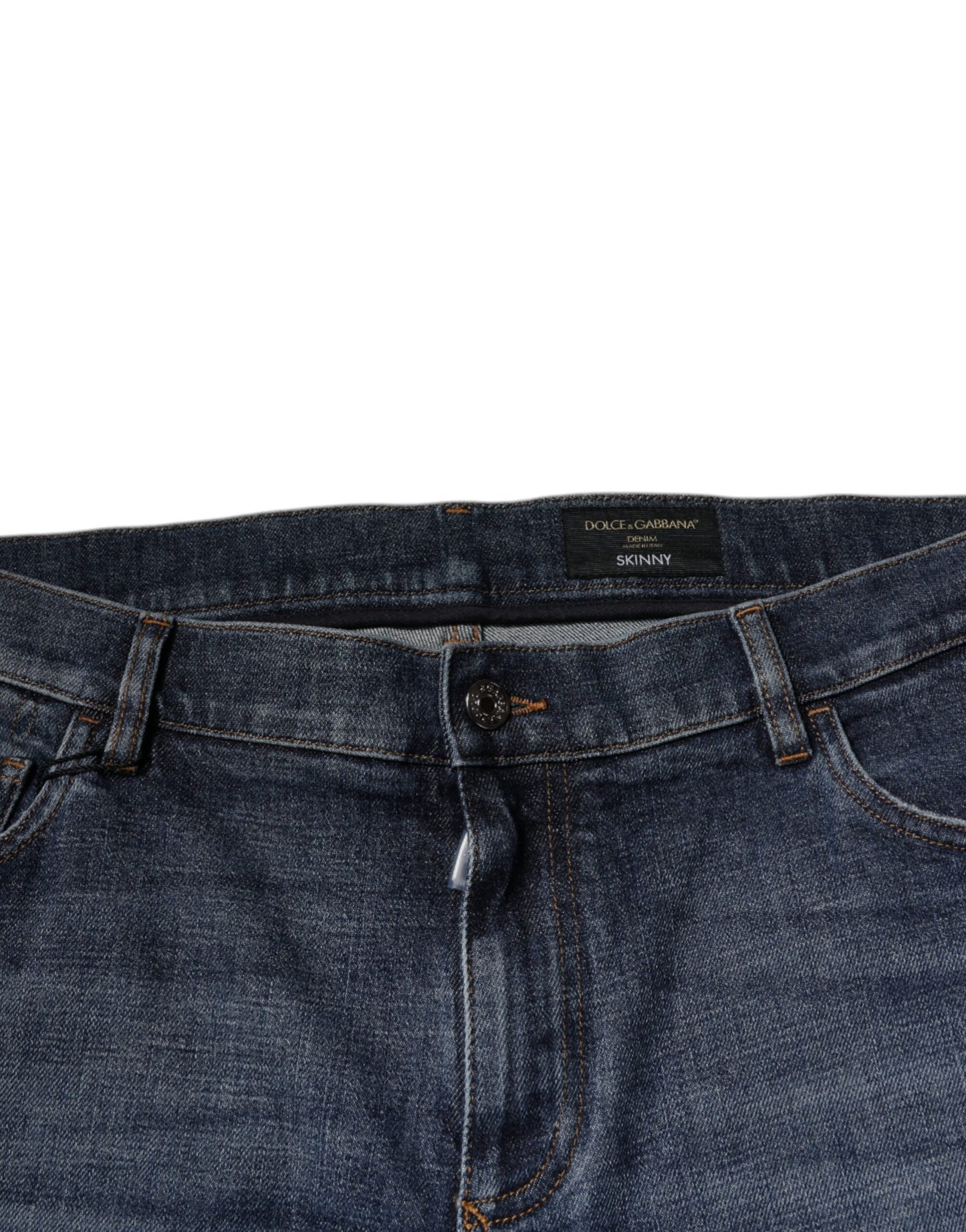 Dolce &amp; Gabbana Dark Blue Cotton Logo Skinny Denim Jeans