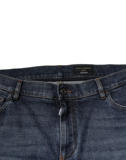 Dolce &amp; Gabbana Dark Blue Cotton Logo Skinny Denim Jeans