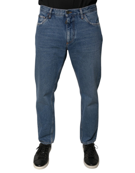 Dolce &amp; Gabbana Blue Cotton Logo Men Loose Denim Jeans