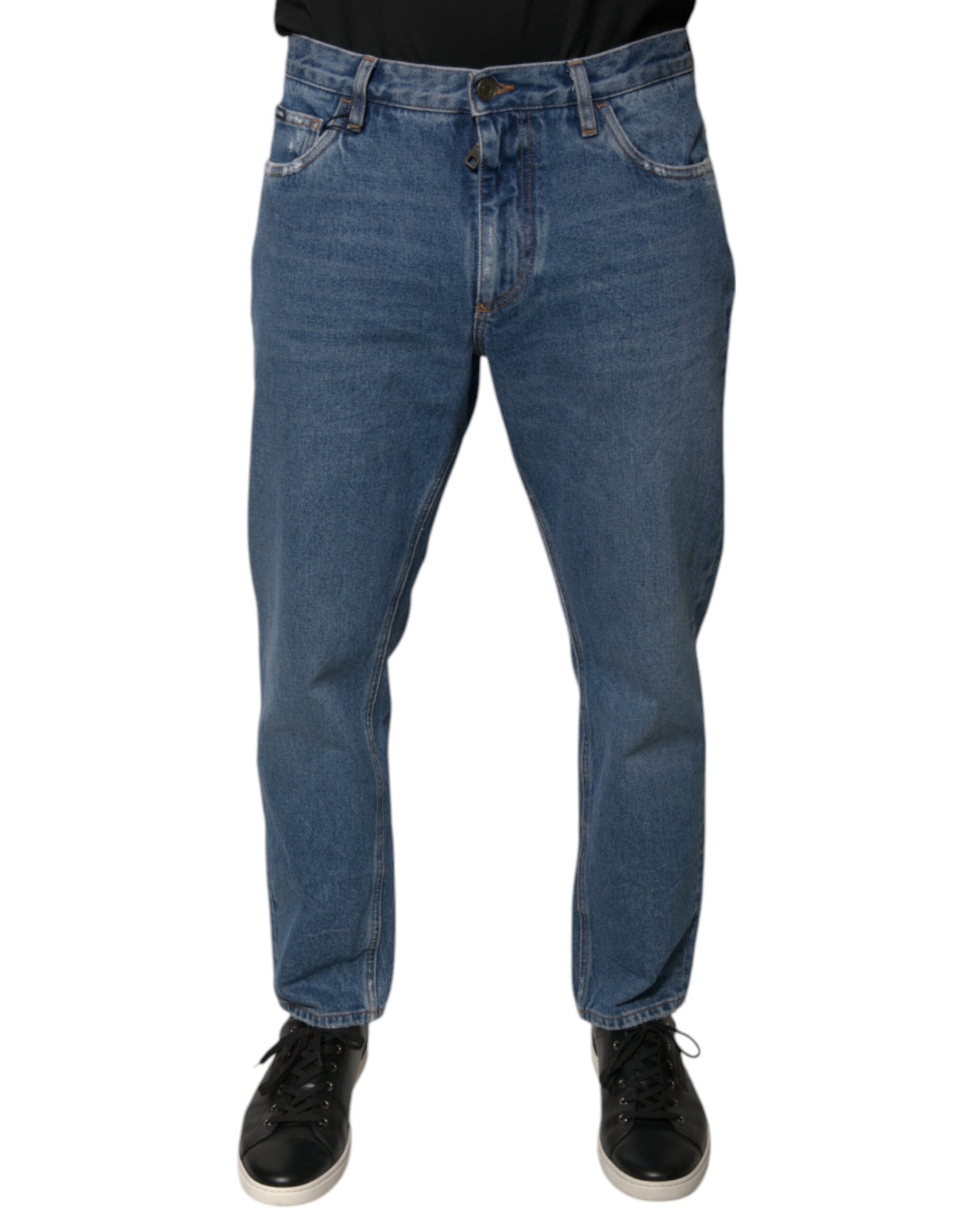 Dolce &amp; Gabbana Blue Cotton Logo Men Loose Denim Jeans