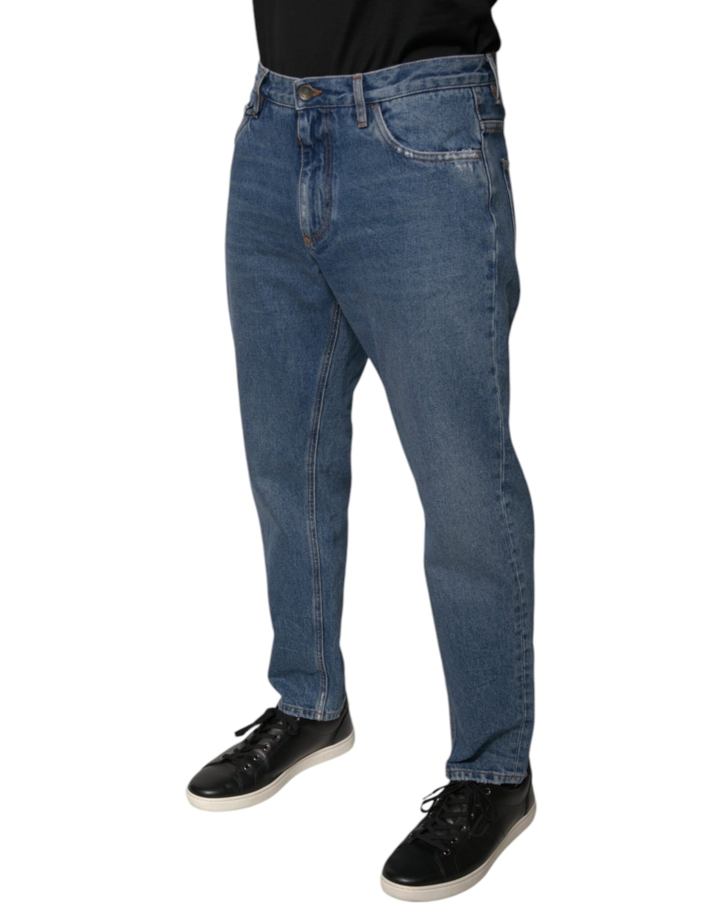 Dolce &amp; Gabbana Blue Cotton Logo Men Loose Denim Jeans