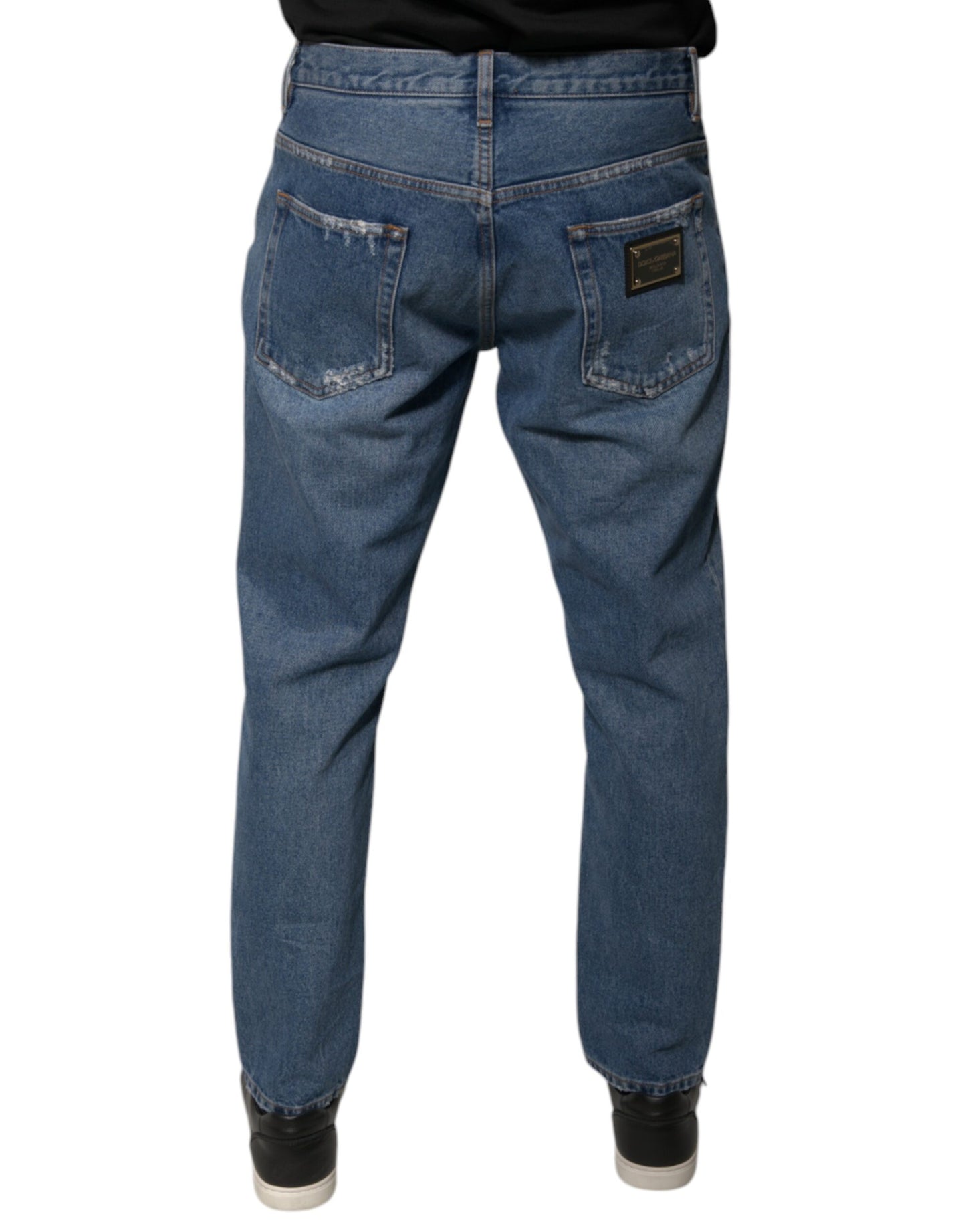 Dolce &amp; Gabbana Blue Cotton Logo Men Loose Denim Jeans