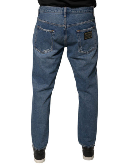 Dolce &amp; Gabbana Blue Cotton Logo Men Loose Denim Jeans