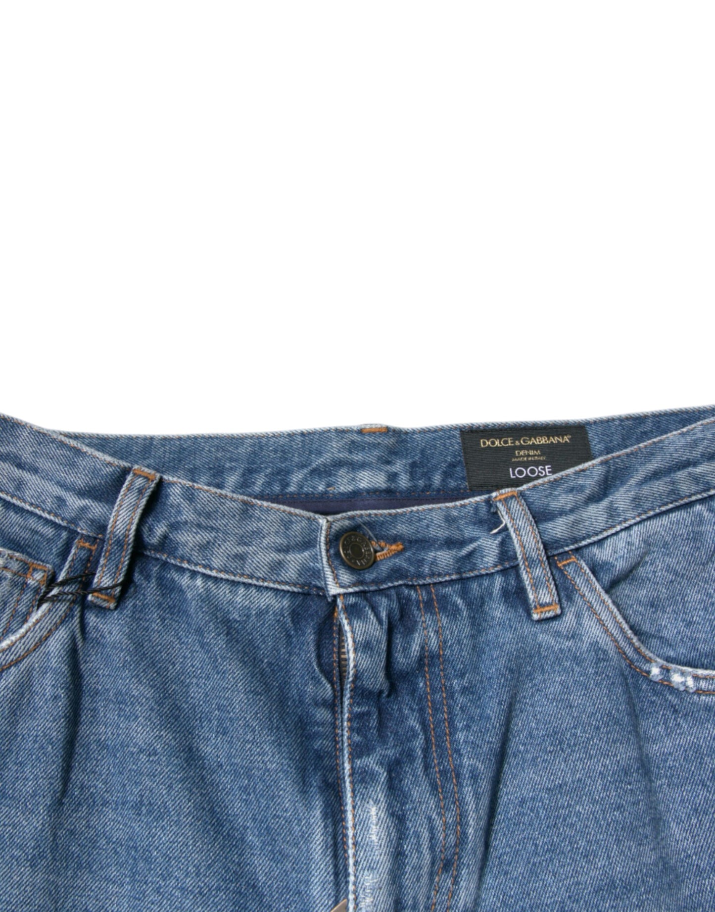 Dolce &amp; Gabbana Blue Cotton Logo Men Loose Denim Jeans