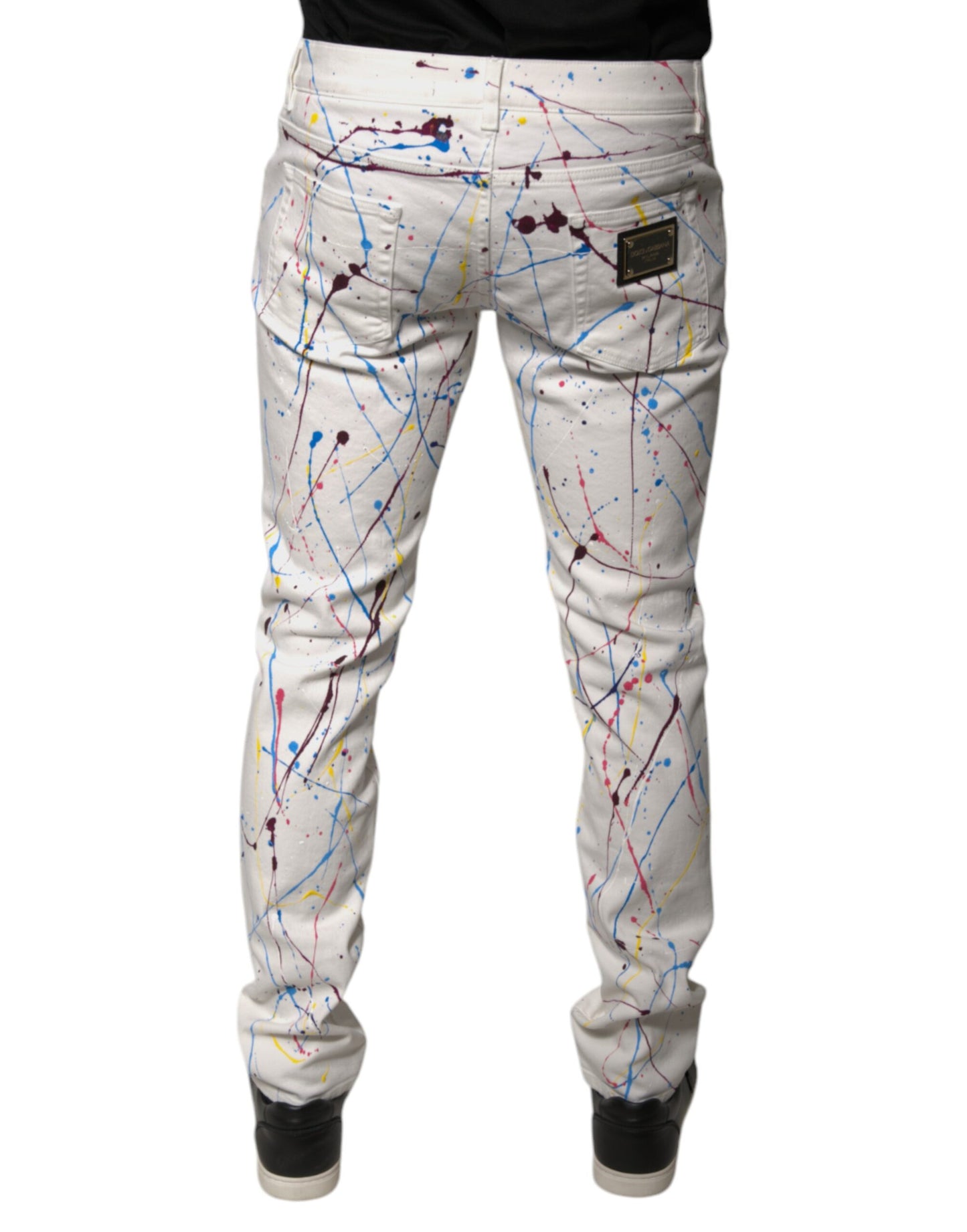 Dolce &amp; Gabbana White Color Splash Print Skinny Denim Jeans