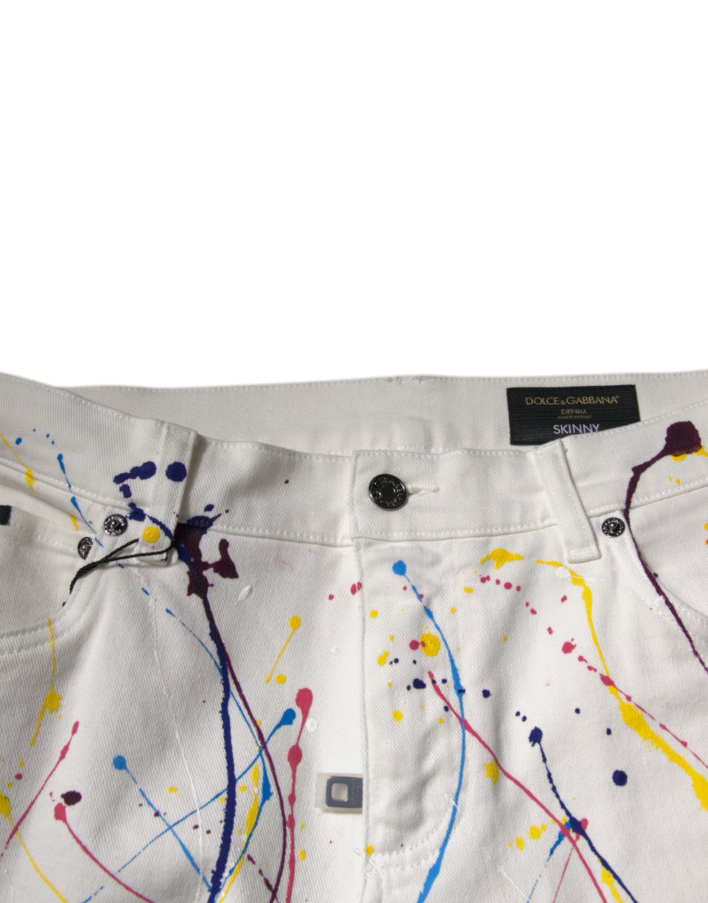 Dolce &amp; Gabbana White Color Splash Print Skinny Denim Jeans