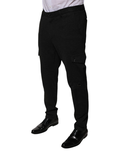 Dolce &amp; Gabbana Black Viscose Cargo Men Casual Pants