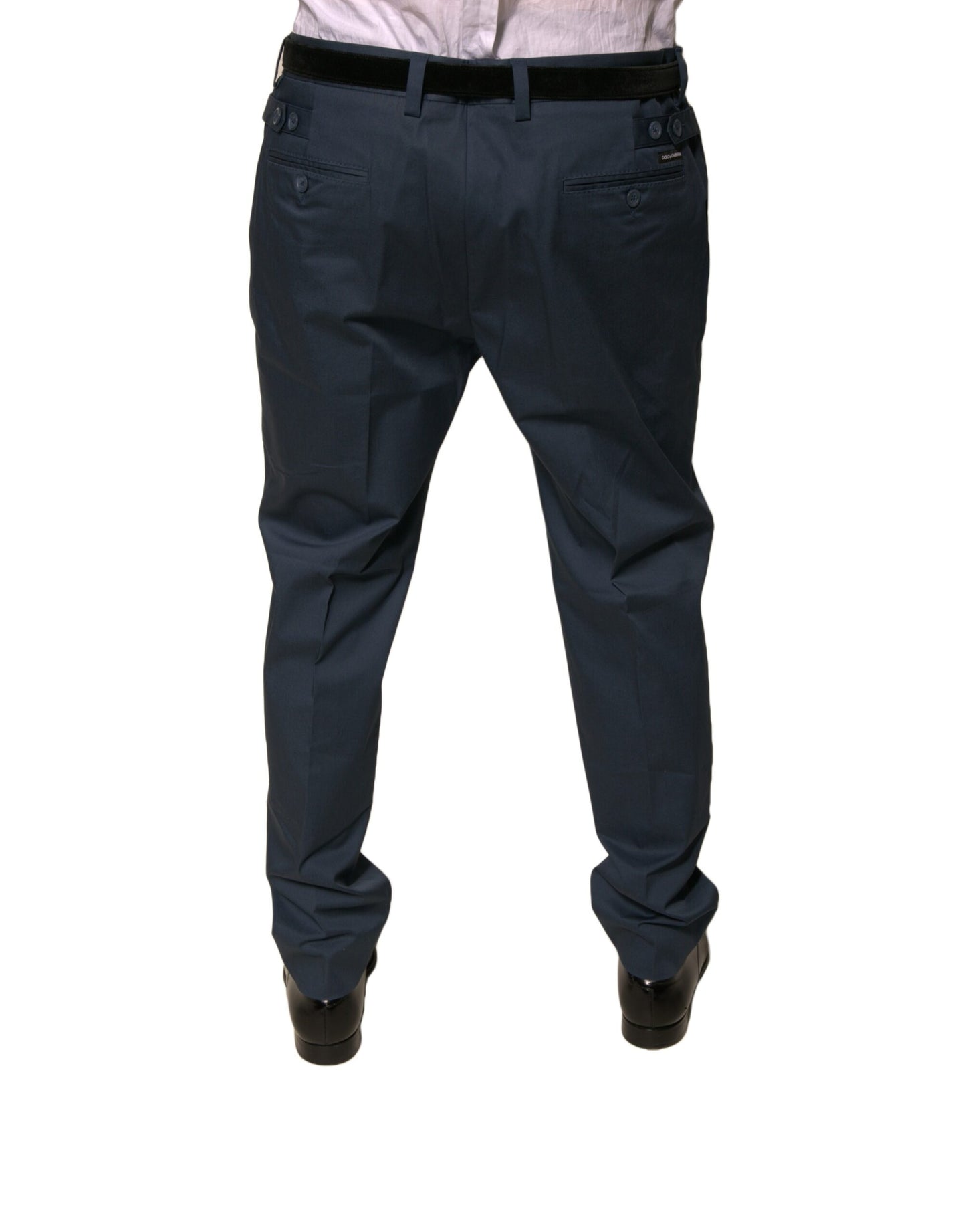 Dolce &amp; Gabbana Dark Blue Cotton Stretch Skinny Men Dress Pants