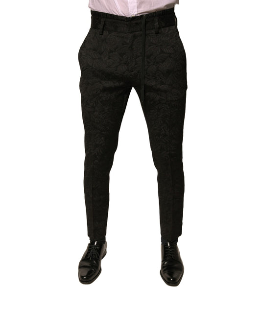 Dolce &amp; Gabbana Black Brocade Polyester Skinny Men Dress Pants