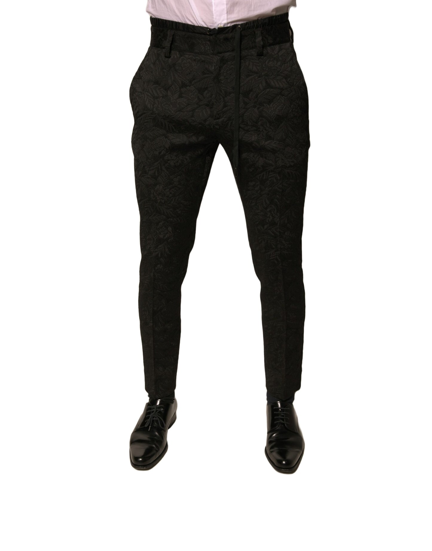 Dolce &amp; Gabbana Black Brocade Polyester Skinny Men Dress Pants