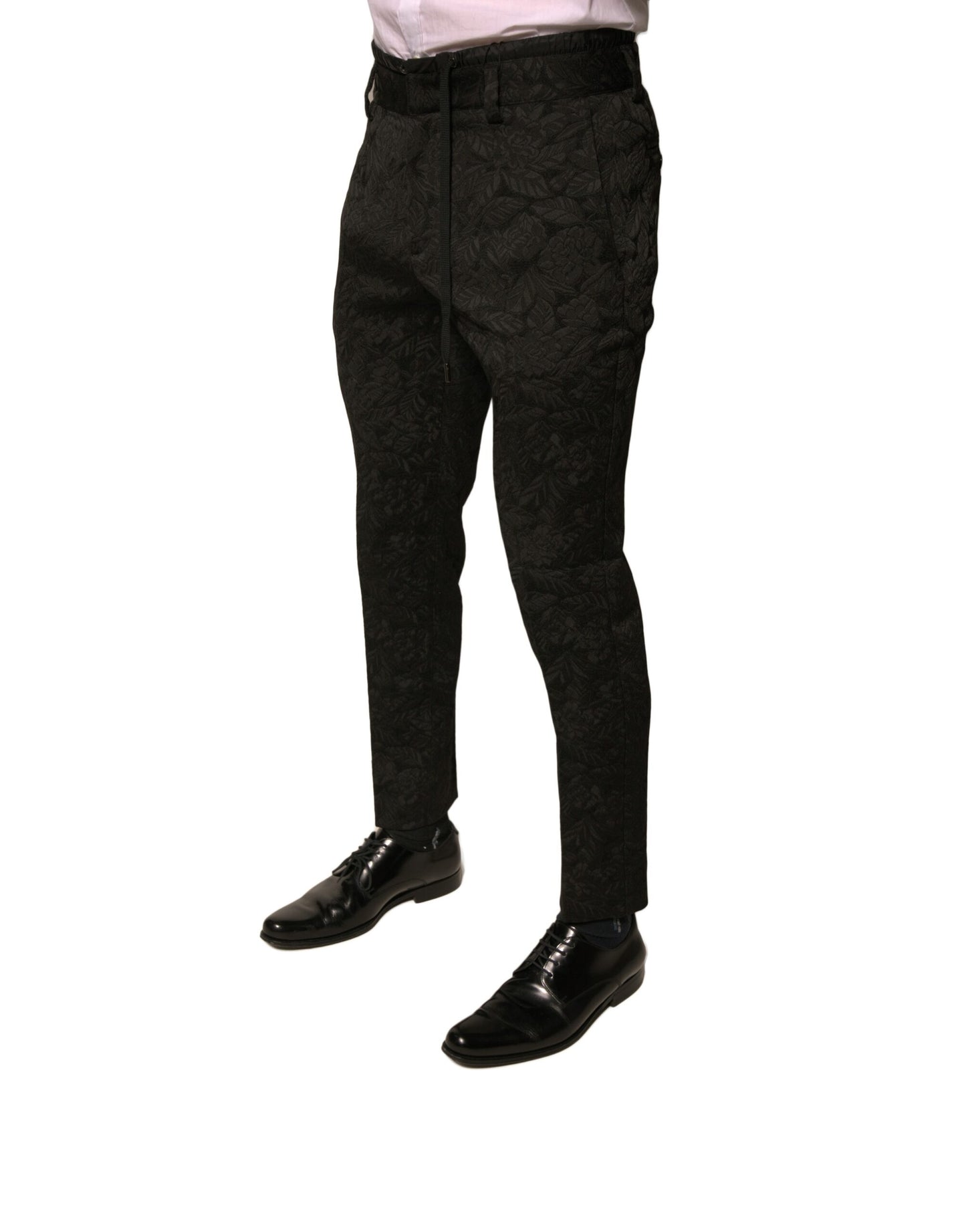 Dolce &amp; Gabbana Black Brocade Polyester Skinny Men Dress Pants