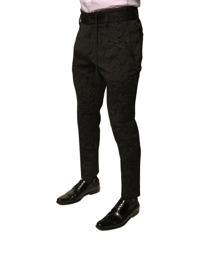 Dolce &amp; Gabbana Black Brocade Polyester Skinny Men Dress Pants